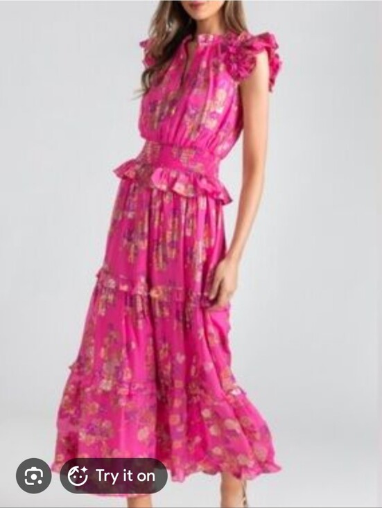 Shoshanna Dresses & Skirts - Shoshanna Fuchsia Floral Ruffle-Tier Maxi Dress